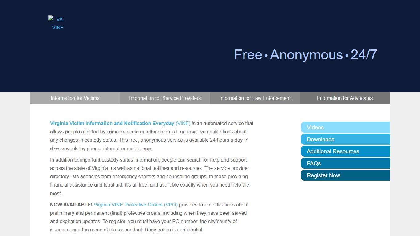 Victim information and notification everyday - VA-VINE