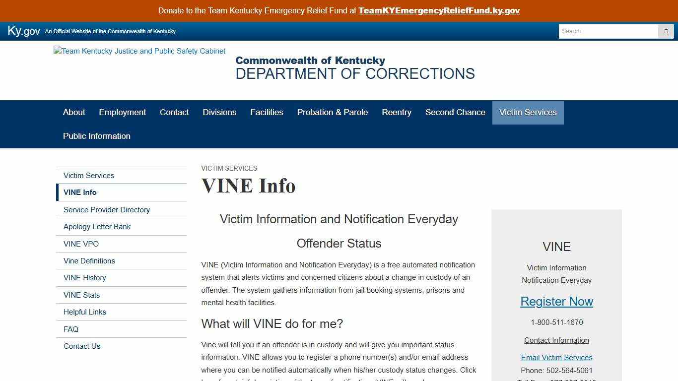 VINE Info - Department of Corrections